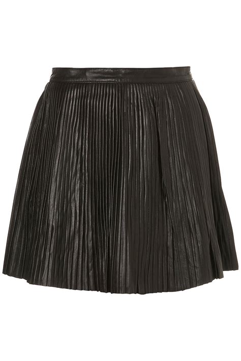 Topshop Premium Leather Pleated Skirt In Black Lyst