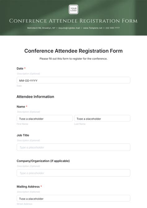 Free Conference Attendee Registration Form Template to Edit Online
