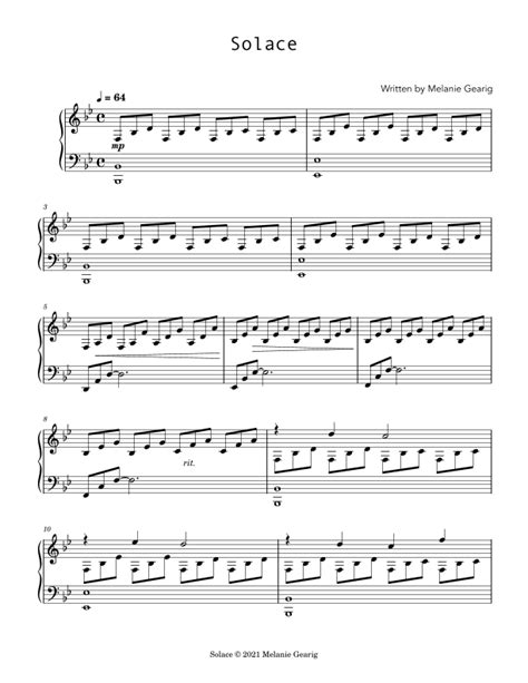 Solace Sheet Music Melanie Gearig Piano Solo