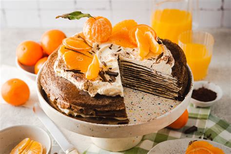 Zarte Schokoladen Orangen Crepe Torte Mit Orangen Mascarpone Creme