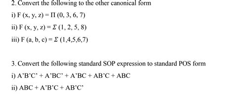 Solved Convert The Following To The Other Canonical Form Chegg