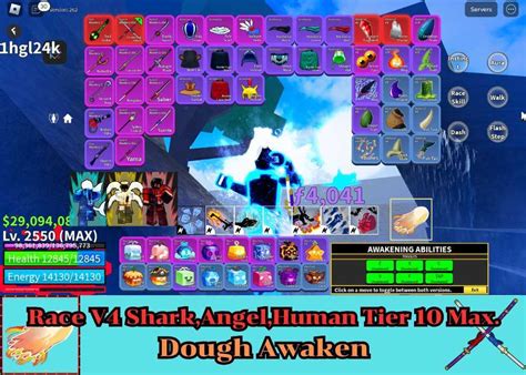 Blox Fruit Lv Max Dough Awakenshark Human Angel V Tier Max