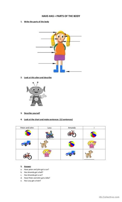 Have Has Parts Of The Body English Esl Worksheets Pdf And Doc