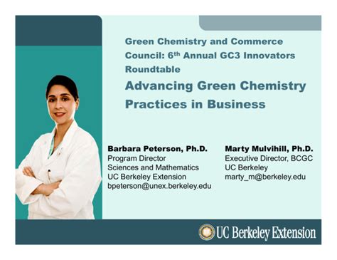 UC Berkeley Extension Green Chemistry And Commerce Council