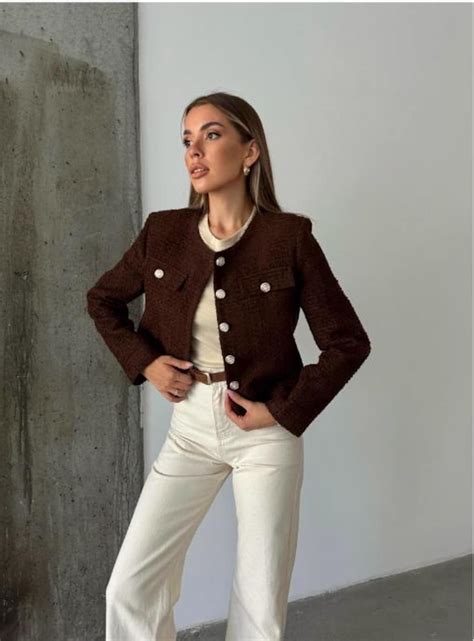 brown tweed jacket women tweed blazer women tweed short coat jacket