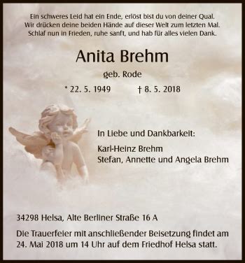 Traueranzeigen Von Anita Brehm Trauer HNA De