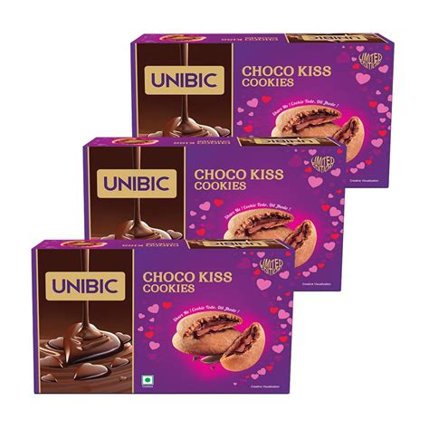 unibic choco kiss chocolate center filled cookies valentine limited