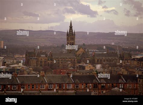 Panoramic Cityscape Aerial View Of Glasgow University Looking West