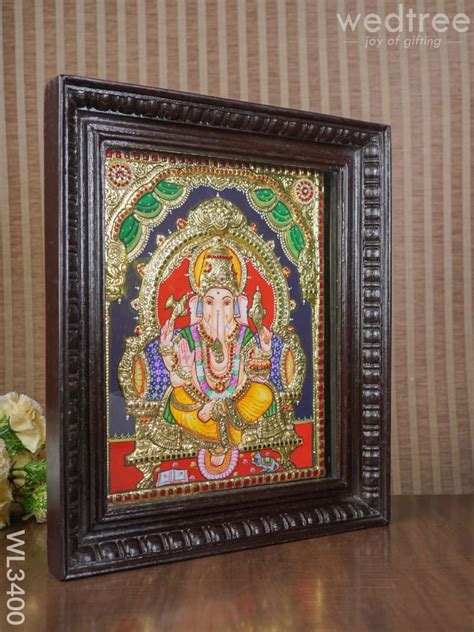 Tanjore Painting Ganesha Semi Embossed 15x12 Inch Wl3400 Wedtree