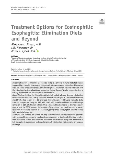 Treatment Options For Eosinophilic Esophagitis Elimination Diets And Beyond