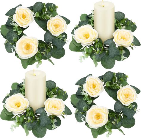 Amazon Yunlly 4 Pcs Artificial Rose Candle Rings Wreaths Wedding