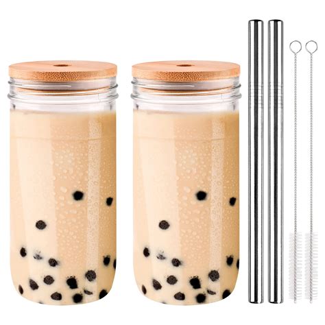 Buy 2 Pack Mason Jar With Lid And Strawreusable 750ml Boba Tea Cup