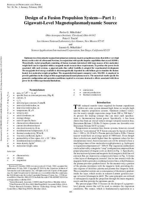 (PDF) Design of a Fusion Propulsion System-Part 1: Gigawatt-Level ...