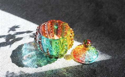 Joeyan 6 Oz Colorful Embossed Glass Jars With Lid Crystal Glass Candy Dishes