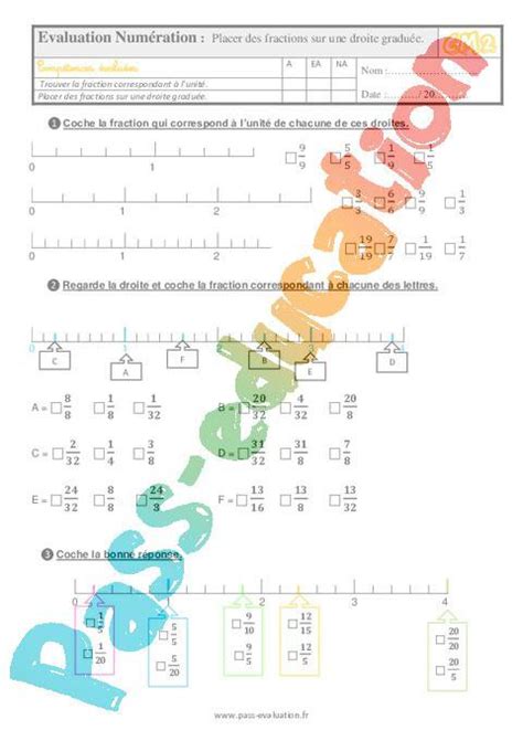 Placer des fractions sur une droite graduée au Cm2 Evaluation QCM