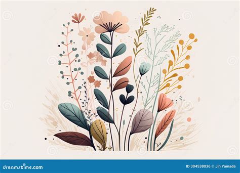 Floral Background With Hand Drawn Flowers And Plants Vector