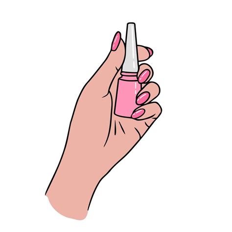 Hand with bottle of nail polish, manicure, beautiful nails. Illustration for backgrounds and ...