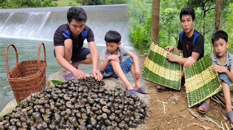 A Single Father And His Disabled Son Catch Snails Weave Bamboo Baskets