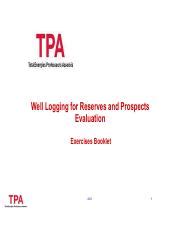 Well Logging For Reserves And Prospects Evaluation Exercises Booklet