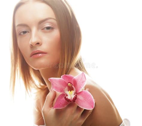 Beautiful Girl With Orchid Flower Stock Image Image Of Fresh Model