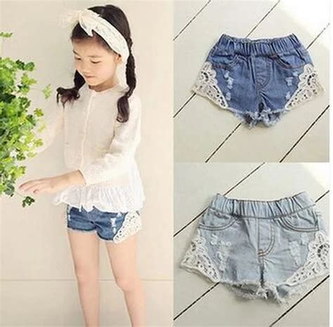 2 12year New Summer Fashion Girls Lace Denim Pocket Short Jeans Pants