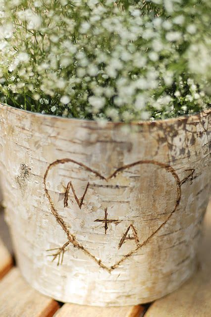 Birch Bark With Initials And Babies Breath Wedding Floral