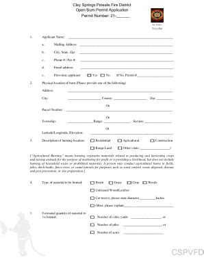 Fillable Online Burn Application Form Pdf The Clay Springs