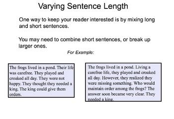 Writing Workshop Varying Sentence Length By Hal S Handouts TPT