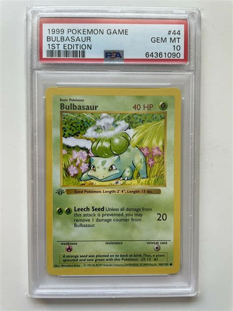 1999 Pokémon 1st Edition Shadowless Bulbasaur 44 102 Base Set WOTC Psa