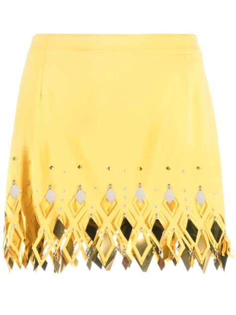 Paco Rabanne Embellished Cut out Crêpe Miniskirt Yellow Editorialist