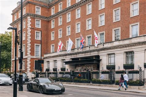 Facade Of 5 Star Marriott Hotel On Grosvenor Square In Mayfair London