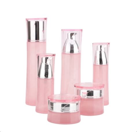 Pink Waist Glass Cosmetic Jar And Bottle