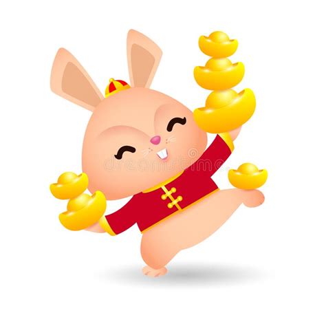 A O Nuevo Chino Peque O Conejo Con Lingotes De Oro Chino Gong Xi