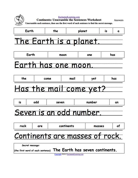 Scrambled Sentences Worksheets Grade 1