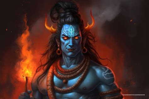 Premium Ai Image A Painting Of A Demon With Blue Eyes And Red Flames