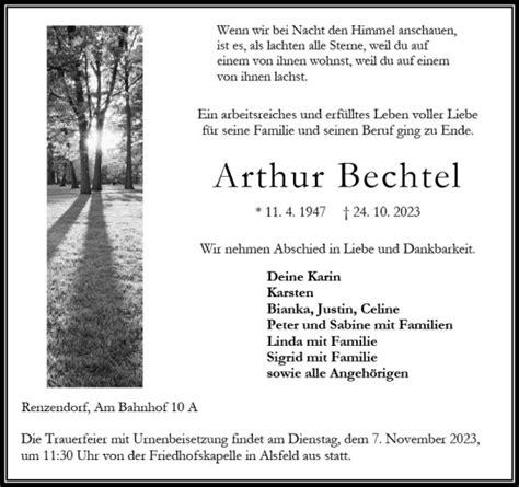 Traueranzeigen Von Arthur Bechtel Vrm Trauer De