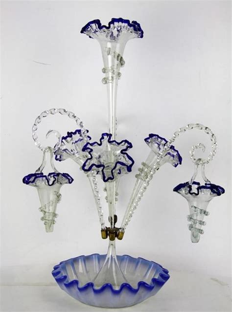 Opalescent Blue Glass Victorian Epergne British Victorian Glass