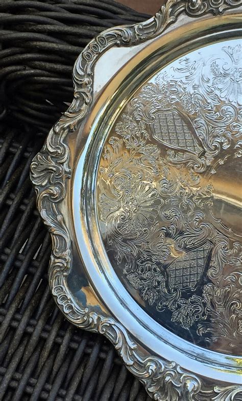 Vintage Silver Plated Round Scalloped Edge Tray Vintage Gift Etsy