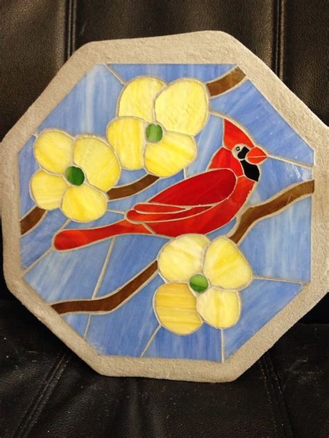 Cardinal Stained Glass Mosaic Garden Stepping Stone