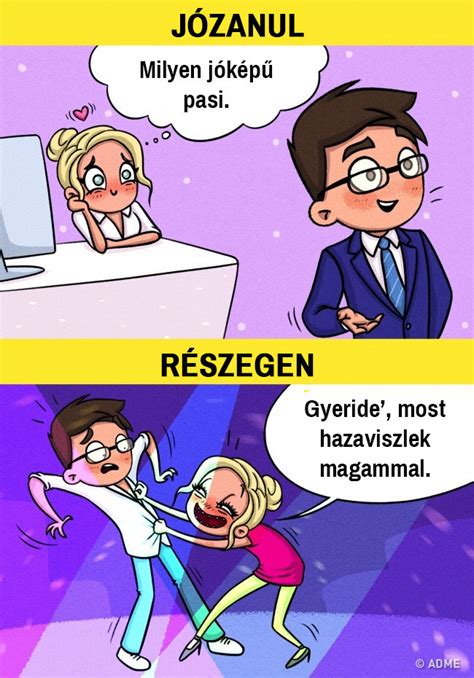 10 humoros rajz amely bemutatja hogyan változunk meg az alkohol hatására