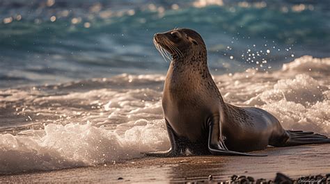 Male Sea Lion Seal Portrait On The Beach Background Sea Patagonia