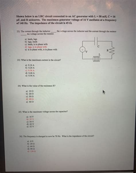 Solved Shown Below Is An Lrc Circuit Connected To An Ac Chegg