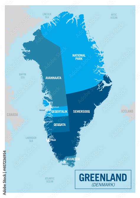 Greenland, Denmark country island political map. Detailed vector ...