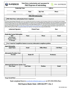 Fillable Online Third Party Authorization And Agreement For F I Express