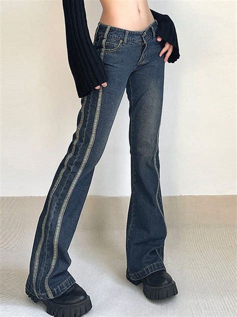 Emmiol Kostenloser Versand Gestreifte Vintage Flare Jeans Mit