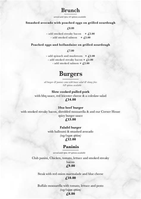 Lunch Menu The Corner House Stroud