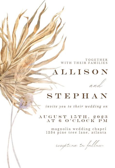 Papyrus And Pampas - Wedding Invitation Template (Free) | Greetings Island