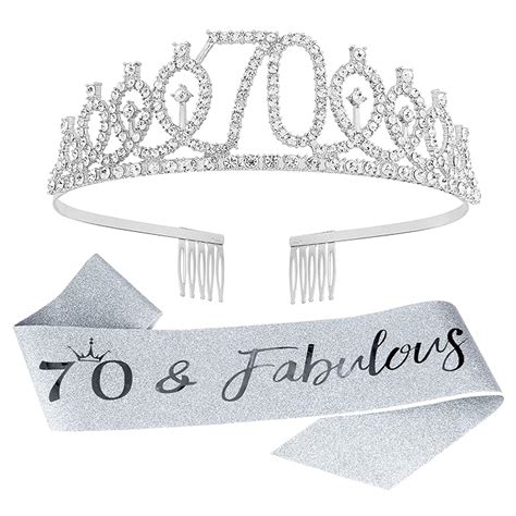 Amazon VoVii 70th Birthday Sash And Tiara Silver Birthday Crown