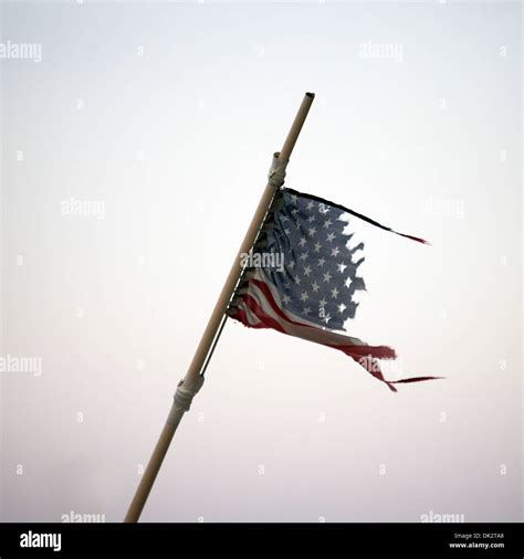 Torn American Flag On Flag Pole Stock Photo Alamy