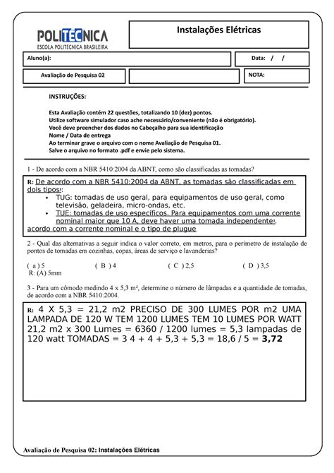 Atividade 02 2 12 09 1 De Acordo A NBR 5410 2004 Da ABNT